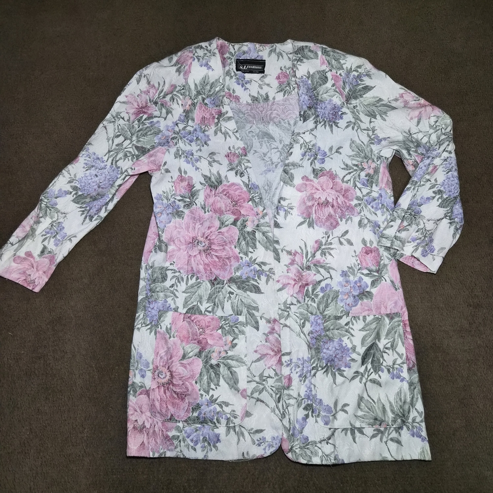 VTG 70s S. L. Fashions Long Sleeved Spring Blazer Pastel Floral Pockets